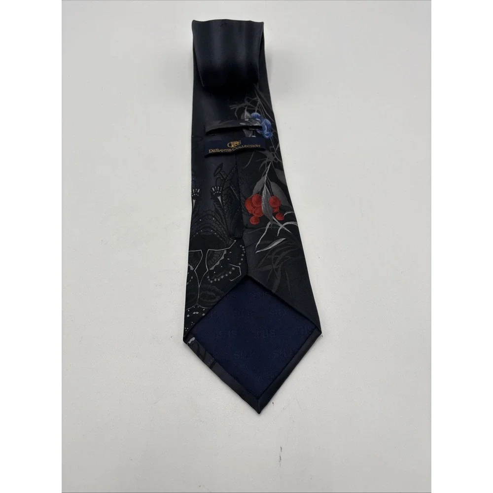 Desantis Collection Hand Made 100% Silk Tie Floral And Berries Print 56